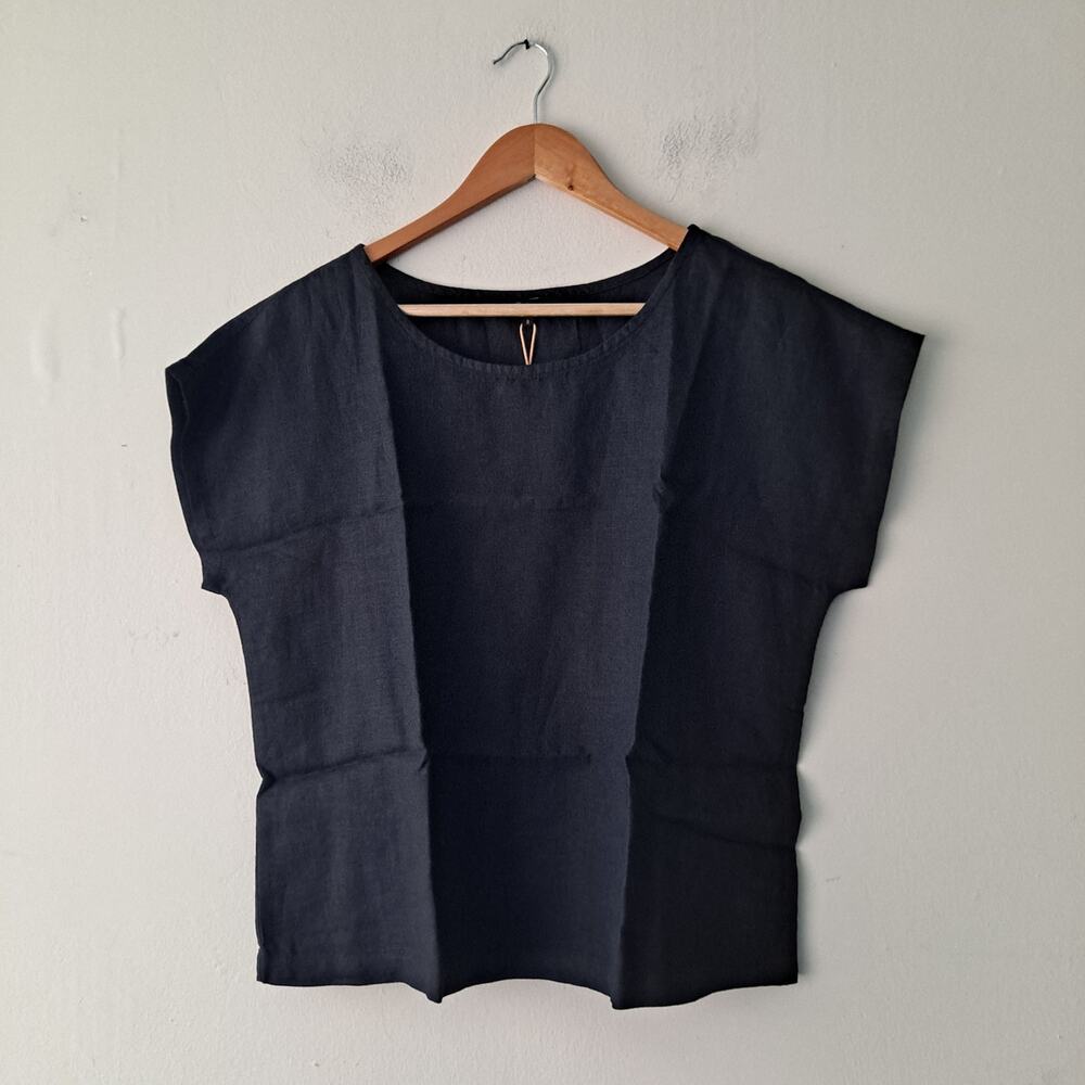 NWT Quince 100% European Linen Short Sleeve Top Black Women's Size Small - Picture 4 of 9